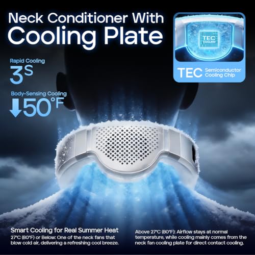 Cooling fan neck ac air conditioner, Rechargeable Neck Fan with Semiconductor Cooling Plate, 7000mAh Portable Battery, 3+ Hours Runtime, 360g Lightweight Wearable for Travel, Hot Flashes, and Outdoor.