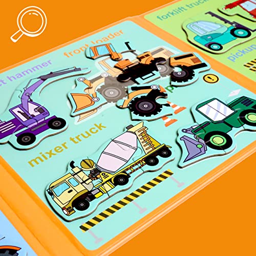 Magnetic Puzzles for Kids Ages 3-5, Travel Toddler Excavator Puzzle Toy | Refrigerator Magnet Game for Ages 4-6, Learning & Birthday Gift for Boys, Car Airplane Road Trip Quiet-Time Activity Toys - style: Engineering vehicle