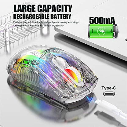 Bluetooth Wireless Mouse, Transparent RGB Mechanical Dual Mode Gaming Mouse, A Must-Have Cool USB Computer Mouse for Gaming and Esports - color: White