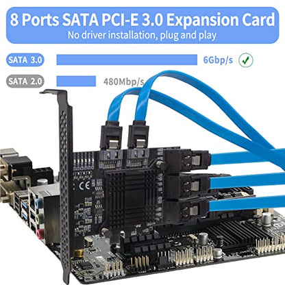 PCIe 8-Port SATA Controller Card (6 Gbps, Compatible with Windows, MAC, Linux) with 8 SATA Cables and Low Profile Bracket - color: PCIE SATA 8 port