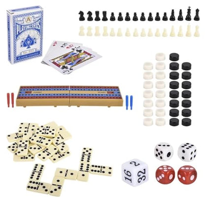 The Dreidel Company Board Games, Chess, Backgammon, Cards, Checkers, Dominoes, Cribbage, 6-in-1 Travel Case, 11" Inch