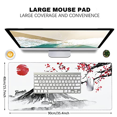 Japan Traditional Sumi-e Painting Extended Gaming Mouse Pad Large Desk Mat with Non-Slip Rubber Base and Stitched Edges,Keyboard Mouse Mat Desk Pad for Work,Game,Office,Home 35.4 * 15.7 Inch - color: Japan Traditional Sumi-e Painting