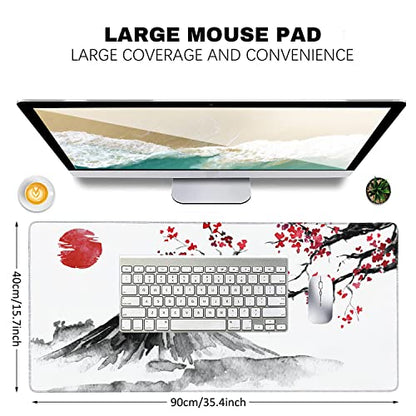 Japan Traditional Sumi-e Painting Extended Gaming Mouse Pad Large Desk Mat with Non-Slip Rubber Base and Stitched Edges,Keyboard Mouse Mat Desk Pad for Work,Game,Office,Home 35.4 * 15.7 Inch - color: Japan Traditional Sumi-e Painting