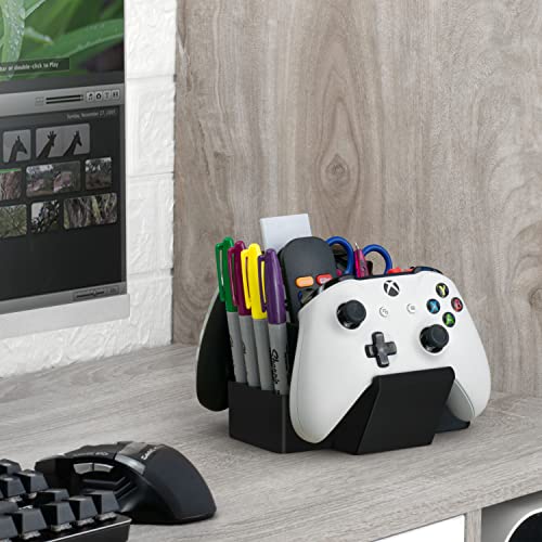 BRAINWAVZ Dual Game Controller, TV Remote Control & Stationary Storage Desktop Organizer Holder, Universal Design for Xbox ONE PS5 PS4 PC Gamepads, Reduce Clutter (D03) - color: 2 Controllers & Stationary Black