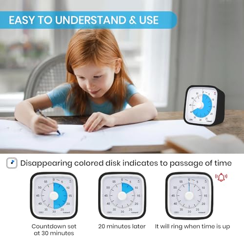 Visual Timer, Silent 60-min Countdown Timer for Kids, Black Blue | Protective Case, Time Management Tool, Mute and Ringing Alarm Available, Low Power Reminder, for Study,Game,Work,Fitness etc - color: Black Blue