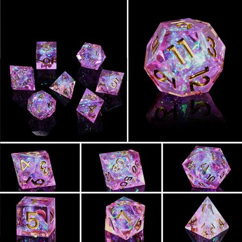 7PCS DND Dice Set,Handmade Sharp Edge Dice Set D&D RPG Polyhedral Die,for Dungeons and Dragons TTRPG Games Roleplaying Games Pathfinder,with Gift Box(Violet) - color: Violet