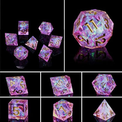 7PCS DND Dice Set,Handmade Sharp Edge Dice Set D&D RPG Polyhedral Die,for Dungeons and Dragons TTRPG Games Roleplaying Games Pathfinder,with Gift Box(Violet) - color: Violet