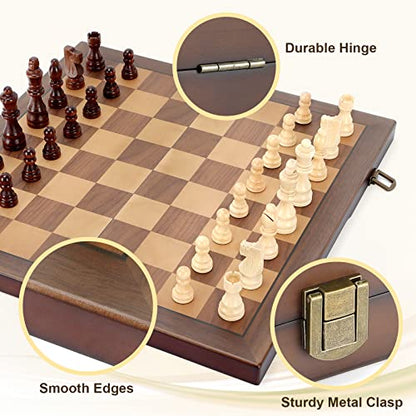 Magnetic Wooden Chess Set for Adults Kids 12'' Chess Board with Handmade Pieces, Folding Portable Travel Unique Chess Sets Game for Tournament Professional Beginner - size: 12 INCHES