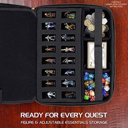 ENHANCE RPG Organizer Case - DnD Binder with Built-in Character Sheet Holder and Erasable Scribe Panel, Dice Rolling Area, Removable Pen Pouch, Miniature Foam Tray, Wrist Strap - color: Black