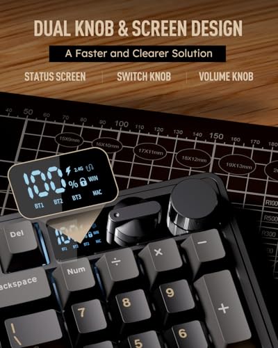 RK ROYAL KLUDGE M100 Wireless Mechanical Keyboard with Screen & Knob, Black | Bluetooth/2.4G/USB RGB Gaming Keyboard with Number Pad, Gasket Mount PC Game Keyboards, Full Size Hot Swappable Cream Switch - color: Black