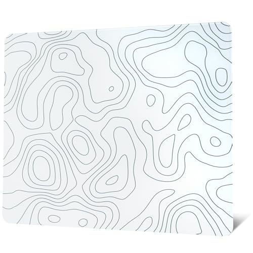 XVX Glass Mousepad for Gaming, White Topographic Hard Gaming Mouse pad, Professional Large Mouse Mat 16.2" x 12.2", Special Glass Surface with Improved Precision and Speed - color: White(Topographic)