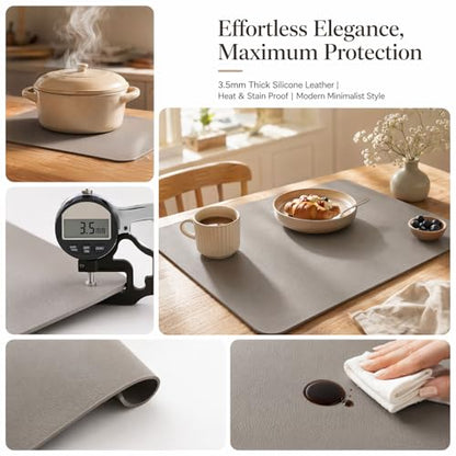 Multisize Plastic Leather Table Cover Protector-3.5mm Thick 13.4"x48.4" Non-Slip Water Resistant Vinyl Desk Cover Pad Mat for Office Computer Gaming Desk Wood Kitchen Bedside Sofa Table Grey