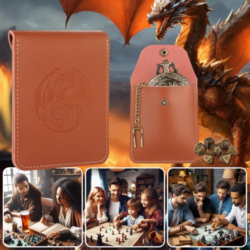 Wolf Pocket Watch Dice Set with Leather Bag, DND Starter Set, Mini Dice Kit - color: Wolf Dice Set