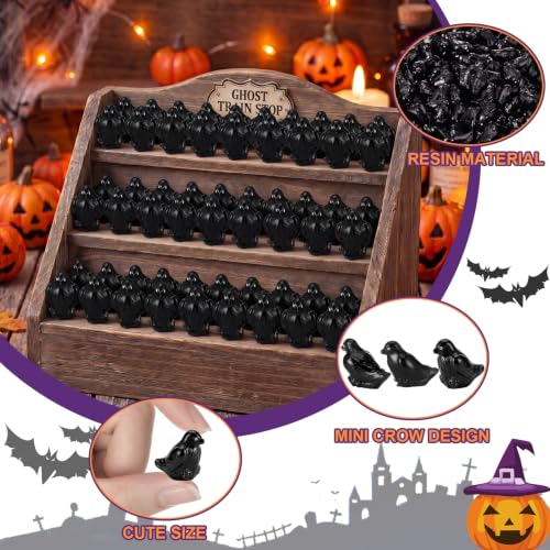 Weysat 150 Pcs Mini Halloween Crow Figurines Miniature Resin Spooky Realistic Black Raven Tiny Halloween Miniatures for Spooky Tiered Tray Decor Vase Filler Home Shelf Centerpieces Party Favors - style: Crow