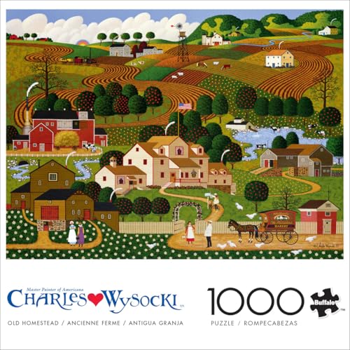 Buffalo Games - Charles Wysocki Old Homestead - 1000 Piece Jigsaw Puzzle | Art by Charles Wysocki, Frameable Art, Made in USA, Recycled Board, Includes Poster, Challenging, intermediate to expert - color: Old Homestead