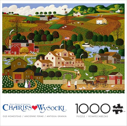 Buffalo Games - Charles Wysocki Old Homestead - 1000 Piece Jigsaw Puzzle | Art by Charles Wysocki, Frameable Art, Made in USA, Recycled Board, Includes Poster, Challenging, intermediate to expert - color: Old Homestead