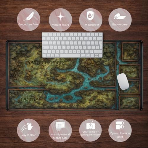 Game Forest Large Mouse Pad XXL Green Map Playmat for MTG Adventure Gaming Deskpad Desk Mat for Keyboard and Mouse Mat with Stitched Edges Anti-Slip Funny Desk Pad, 31.5 X 15.8 in - color: Game Map