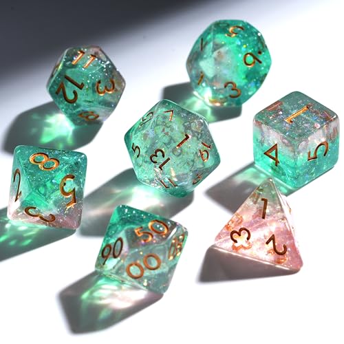 Starlight Ember Resin Dice Set for DND – 7pc Polyhedral Set with Glitter – Stunning and Cool RPG Dice for Dungeons & Dragons, and Other TTRPGs – Unique Natural Distribution - color: Starlight Ember