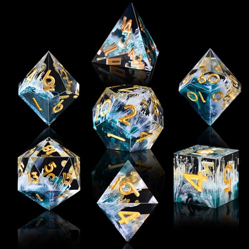 AUSTOR 7-Die DND Dice Set Handmade Sharp Edge Polyhedral Dice for Dungeons and Dragons RPG MTG Table Games（Wave Green） - color: Wave Green