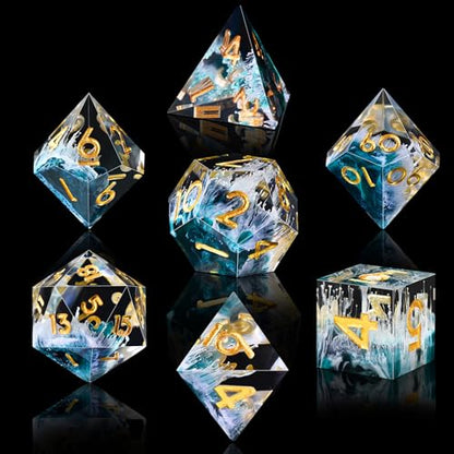 AUSTOR 7-Die DND Dice Set Handmade Sharp Edge Polyhedral Dice for Dungeons and Dragons RPG MTG Table Games（Wave Green） - color: Wave Green