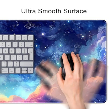 Pastel Anime Space Desk Mat Nebula View Cute Aesthetic Desk Pad Stars Galaxies Deep Dark Blue Cosmos Large Mouse Pad Extended Gaming Mousepad XL Laptop Keyboard Mouse Mat 31.5"x11.8" - color: Anime Space