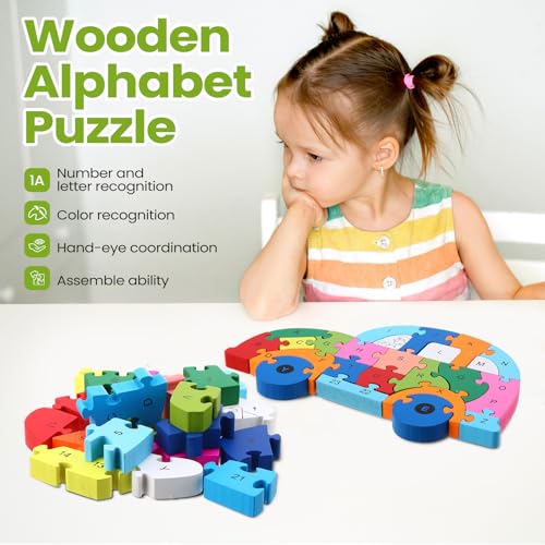 Yunsailing 4 Pcs Wooden Animal Puzzles for Kids, Double Sided Snake Jigsaw with Alphabet & Numbers for Preschool Toddler Learning Educational Activities(Transportation) - style: Transportation