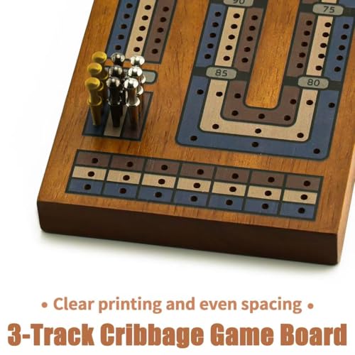 Wooden Cribbage Board Game Set, Travel Cribbage Board with Storage and Collapsible, with Magnetic Lock / 9 Metal Pegs/Full Deck of Cards, Family Board Games for Adults