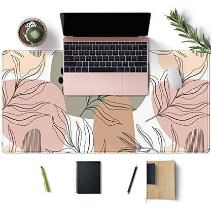 Boho Abstract Large Mouse Pad, Brown Grey Pink Aesthetic XL Mouse Pad, Gaming Mousepad XXL Long Keyboard Mat 31.5''X15.7'' Desk Accessories for Women Girls - color: A Pink Abstract