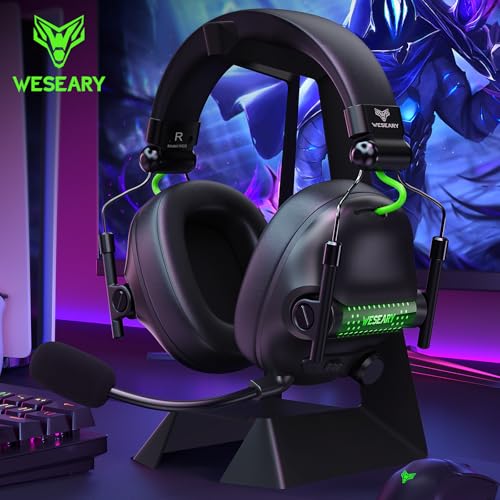 WESEARY Xbox, PS5, PS4, 스위치, PC, 모바일, 서라운드 사운드 게이밍 헤드폰용 유선 게이밍 헤드셋, ENC 노이즈 캔슬링 마이크, Atari 2600 액세서리용 50mm 드라이버, 소프트 메모리 폼 이어컵 | ENC 노이즈 캔슬링 마이크가 있는 게이밍 헤드폰, Atari 2600 액세서리용 50mm 드라이버, 소프트 메모리 폼 이어컵