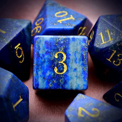 Haxtec Gemstone DND Dice Lapis Lazuli Dice Set with Dice Case Natural Gem Stone RPG Dice D&D Compatible with Dungeons and Dragons TTRPG Gift - color: Purple Gold