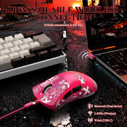 MAMBASNAKE Attack Shark V3 PRO 62g Superlight Wireless Gaming Mouse,RGB Charging Dock,BK52820 Tri-Mode BT/2.4G Wireless/Wired Mouse with Grip Tape,25000DPI,5 Programmable Buttons for Pc/Mac,Red PRO - color: Berry Red&Stickers