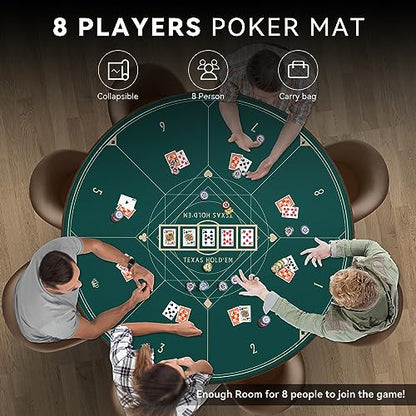 YUZPKRSI 47 Inch Round Poker Mat, Neoprene & Rubber, Texas Hold'em Poker Table Top Casino Card Games, Portable, Carrying Bag Included - color: 47 Inch Round Green