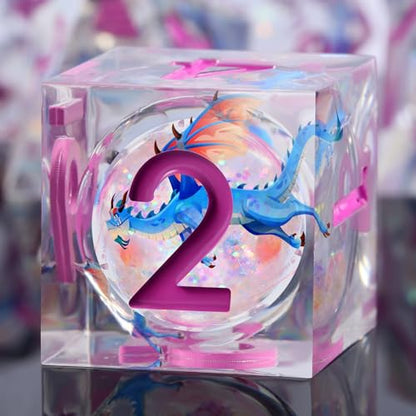 DNDND Blue Dragon Dice with Pink Numbers | Liquid Core 7-Piece Sharp Edge D&D Dice Set | Dragon Themed Collectible Metal Case | RPG Tabletop Gaming Gift - color: Liquid Dragon Ancient