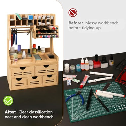 Bucasso Plastic Model Paint Rack Tool Storage All-in-One Modeling Tool Storage Rack Drawer Parts Storage Rack MDF Material Pliers/Files/Brush/Tweezers/Paint Storage Assembly Workstation GK Plus