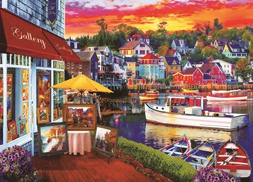 Puzzle for Adults 1000 Pieces,Sunset Harbor Jigsaw Puzzle | Coastal Town Puzzle with Poster, Storage Bag, Lettered Back, Wall Decor, 27.5" x 19.6" - color: Houses in the Sunse 1000 Pieces