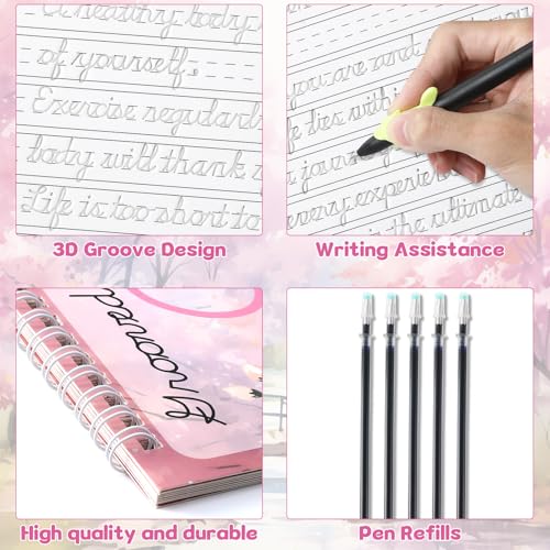 chiazllta Grooved Cursive Handwriting Workbook with Disappearing Ink Pens Magic Reusable Grooved Cursive Writing Practice for Beginners Kids Kickoff Workbook Homeschooling Supplies (Inspiring Quotes) - style: Inspiring Quotes