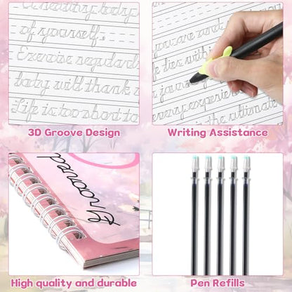 chiazllta Grooved Cursive Handwriting Workbook with Disappearing Ink Pens Magic Reusable Grooved Cursive Writing Practice for Beginners Kids Kickoff Workbook Homeschooling Supplies (Inspiring Quotes) - style: Inspiring Quotes