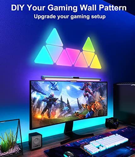 Triangle Light Panels, RGB Gaming Lights for Gaming Setup, DIY Triangle LED Wall Lights with 6 Connection Ports, APP and Remote Controlled, Music Sync for Gaming Room Bedroom Streaming, 10 Pack - color: 10 Panels
