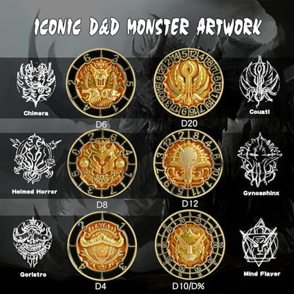 DNDND Luxury Gold Multi-Functional Spinner DND Dice – Premium D&D Monster Themed Metal Dice Cube for TTRPG, Dungeon Masters & RPG Collector's Gift (Gold) - color: Gold