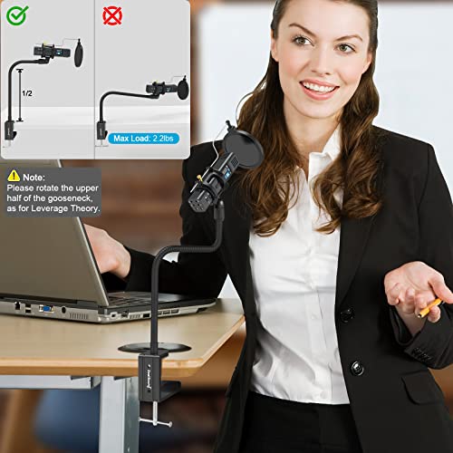 ZealSound Microphone Stand Gooseneck 13”, Flexible Clamp-On Desktop Mic Stand with 360° Adjustable Arm, 3/8" to 5/8" Adapter, Heavy-Duty Desk Mount, for Podcasting, Streaming, Podium & Public Speaking