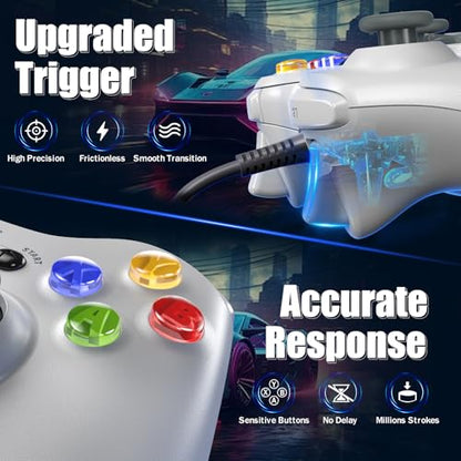 Gamrombo Wired Controller for Xbox 360-2 Pack, Compatible with xbox 360/360 S/360 E, with Dual-Vibration, 2.5mm headphone Jack - color: White