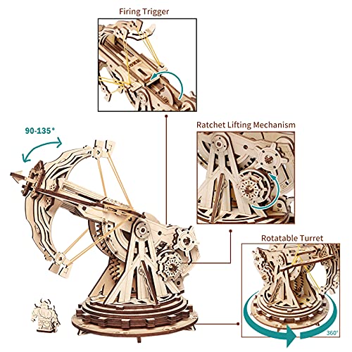 ROKR 3D Wooden Puzzles for Adults, DIY Wooden Ballista Launcher Toys Building Model Kits STEM Projects Toys for Adult