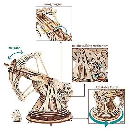 ROKR 3D Wooden Puzzles for Adults, DIY Wooden Ballista Launcher Toys Building Model Kits STEM Projects Toys for Adult
