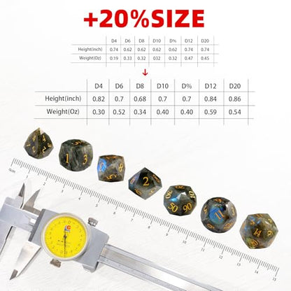 Unique Gemstone Dice Set 7PCS, Handmade Natural Stone Polyhedral DND Dice with Premium Gift Case for Board Game Lovers Birthday Gift - color: Zs-lc
