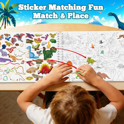 Kalysky Dinosaur and Ocean Animal Sticker Book for Kids Ages 4-8 | Search and Find Sticker Activity Book,Travel Toys for Toddlers, Airplane & Road Trip Games, Educational Fun - color: Dinosaur and Ocean Animal