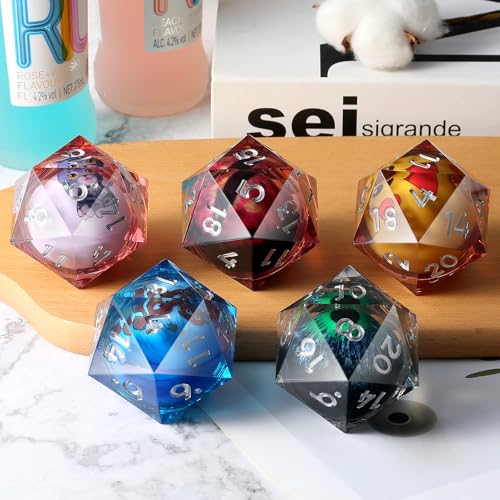Liquid 55mm D20 Dice,DNDND LED 20 Sided DND Dice with Gorgeous Gift Velvet Pouch for Dungeons and Dragons (Cat) - color: Led 55mm Cat