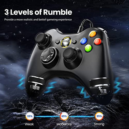 VOYEE PC Controller, Wired Controller Compatible with Microsoft Xbox 360 & Slim/PC Windows 10/8/7, with Upgraded Joystick, Double Shock | Enhanced (Black) - color: Black