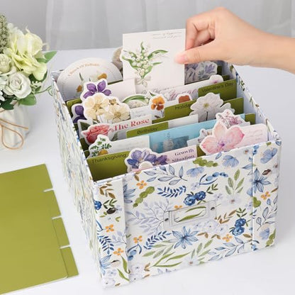 2 Pack Greeting Card Storage Box Collapsible Card Organizer with 16 Dividers and Sticker Greeting Card Keeper for Holiday Birthday Photos Recipes Envelopes Large Cards Crafts Scrapbooking