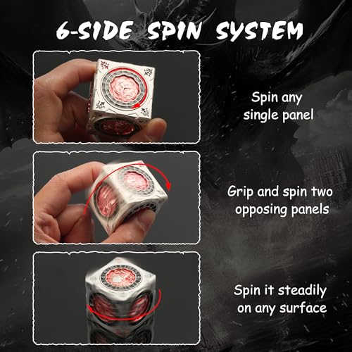 DNDND Unique 7-in-1 Spinner Dice Cube for Dungeons and Dragons DND – Chimera, Mind Flayer Themed D&D Collector's Set for TTRPG Players and Dungeon Masters (Silver with Red) - color: Silver Red