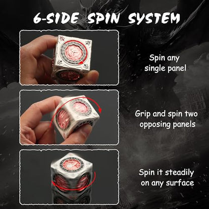 DNDND Unique 7-in-1 Spinner Dice Cube for Dungeons and Dragons DND – Chimera, Mind Flayer Themed D&D Collector's Set for TTRPG Players and Dungeon Masters (Silver with Red) - color: Silver Red